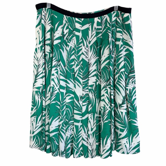 Elegant Talbots Pleated Tropical Leaf Print Skirt Green White 16 - Picture 2 of 7
